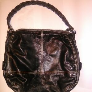 Genuine Fossil black leather Hobo Bag braided strp